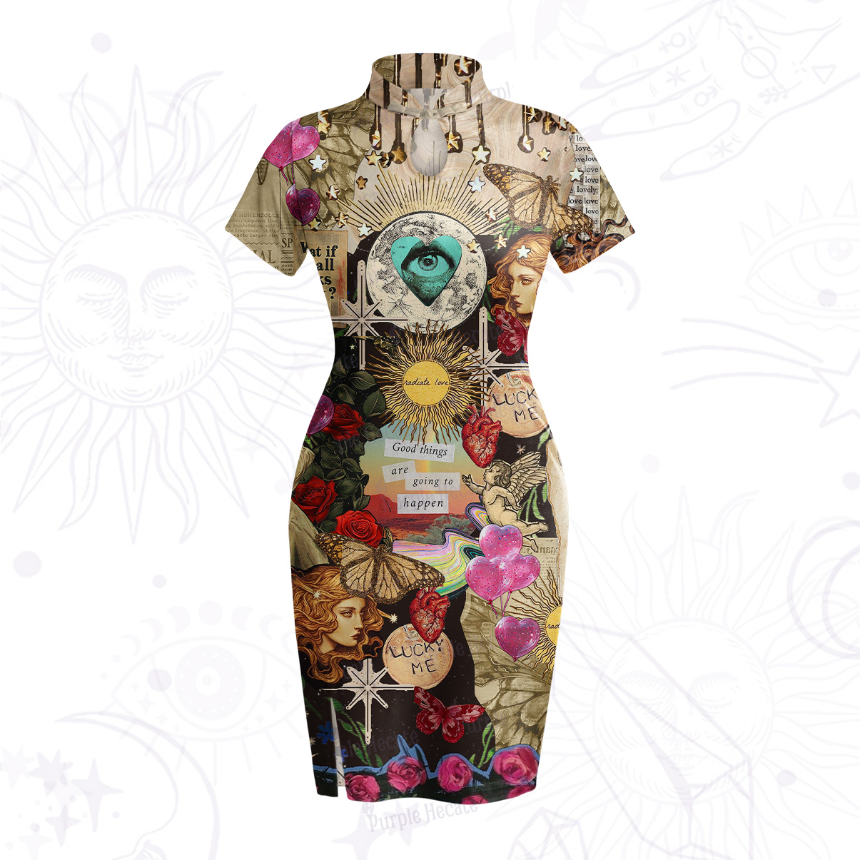 Purplehecate Lucky Me Sacred Heart Eye Velvet Bodycon Dress