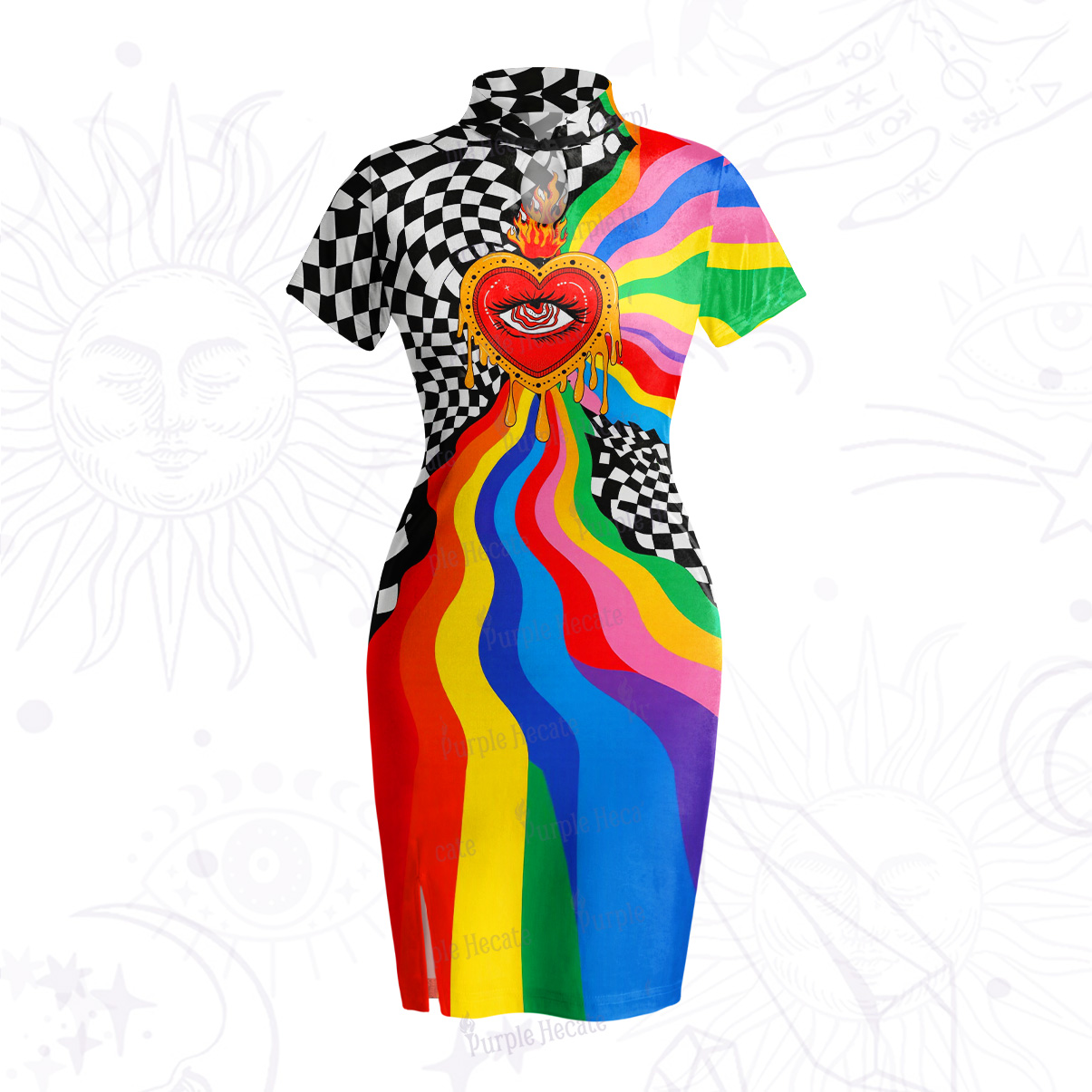 Purplehecate Trippy Rainbow Heart Eye Velvet Bodycon Dress