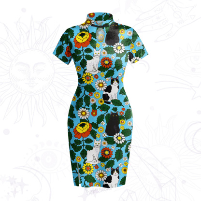 Purplehecate Daisy Cat  Garden Velvet Bodycon Dress