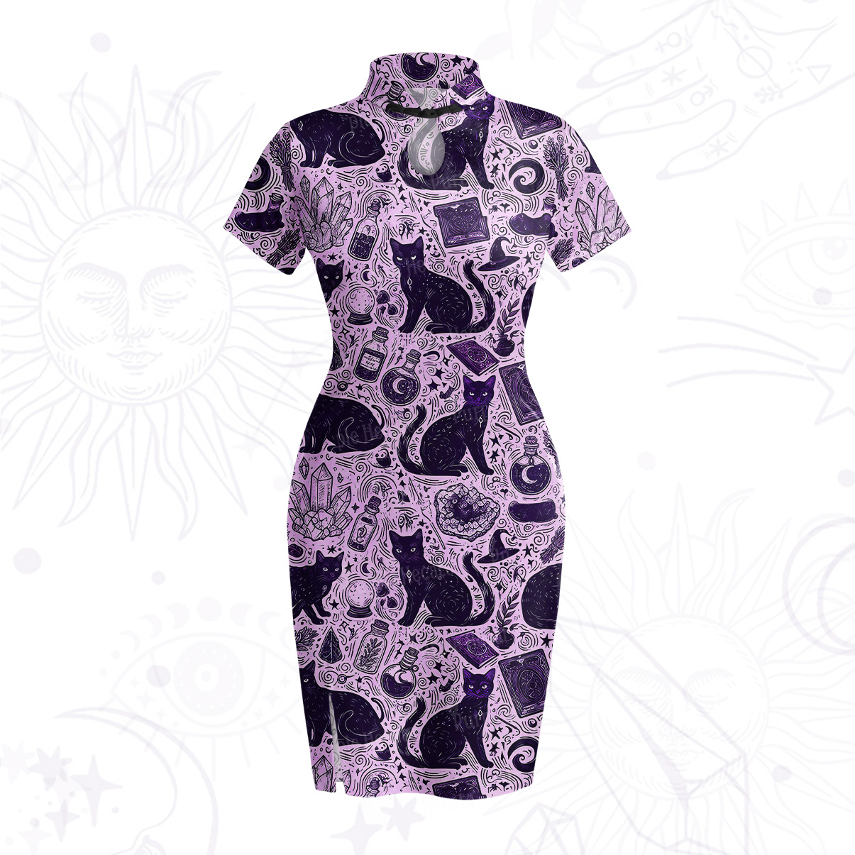 Purplehecate Midnight Black Cat Witch Potion Velvet Bodycon Dress