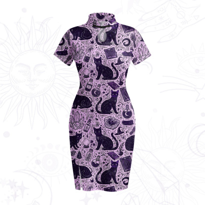 Purplehecate Midnight Black Cat Witch Potion Velvet Bodycon Dress