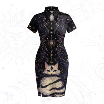 Purplehecate Moon Phase Oracle Cat Velvet Bodycon Dress