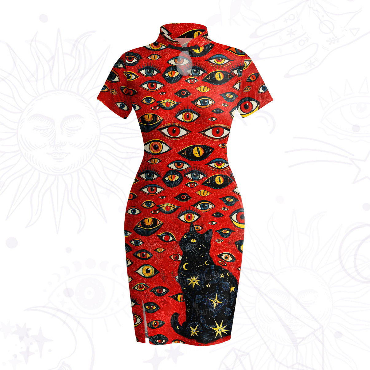Purplehecate Cosmic Watcher Cat Velvet Bodycon Dress