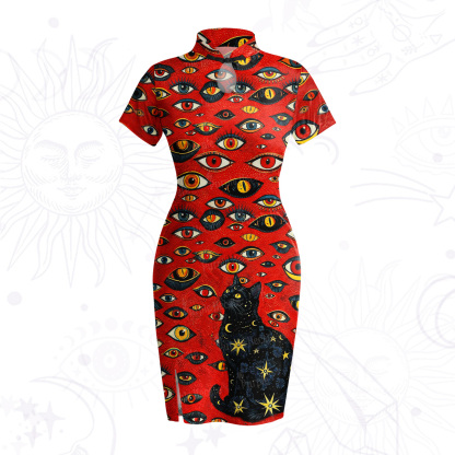 Purplehecate Cosmic Watcher Cat Velvet Bodycon Dress