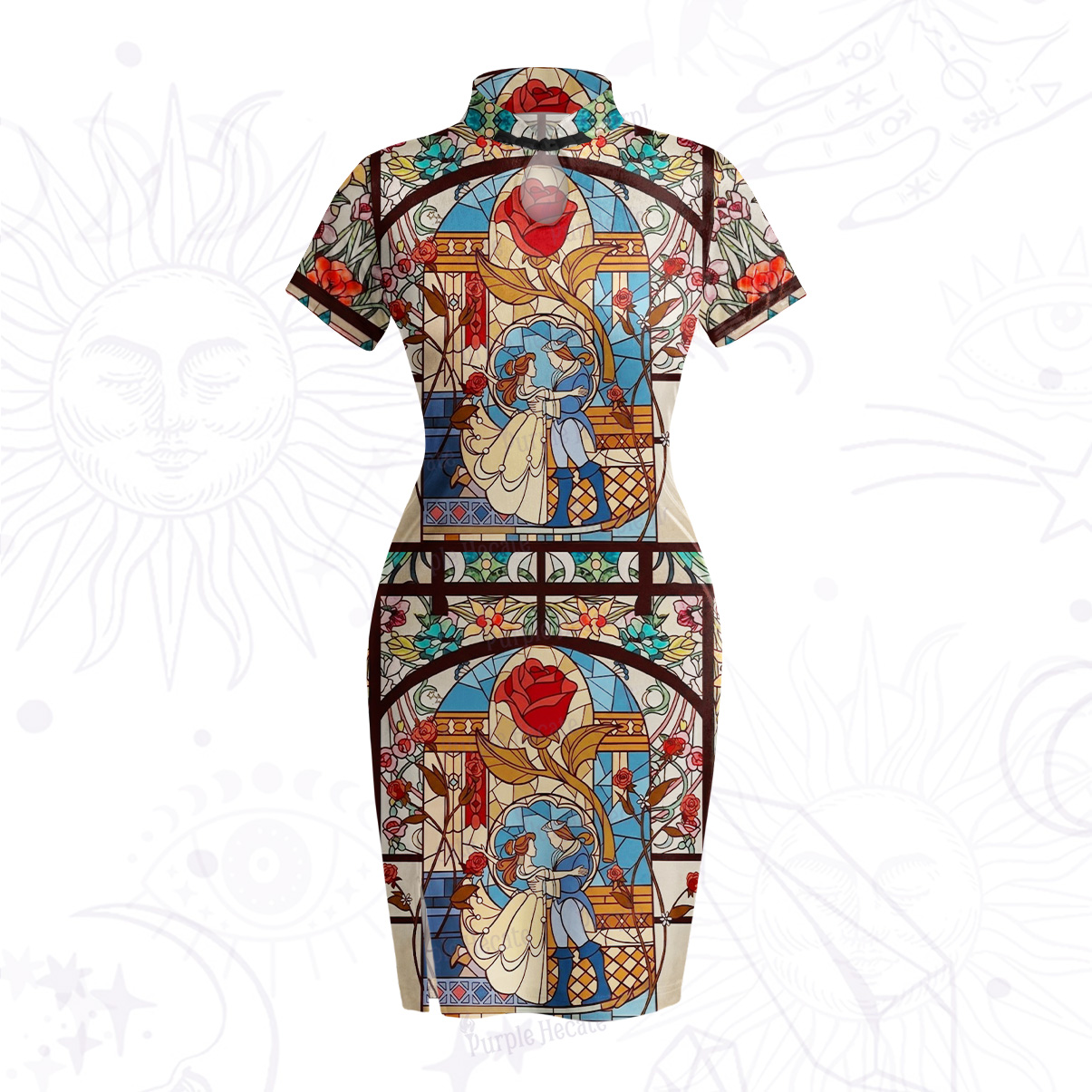 Purplehecate Stained Glass Rose Romance Velvet Bodycon Dress