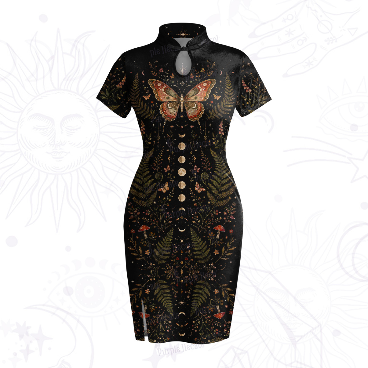 Purplehecate Moon Moth in the Enchanted Fores Velvet Bodycon Dress