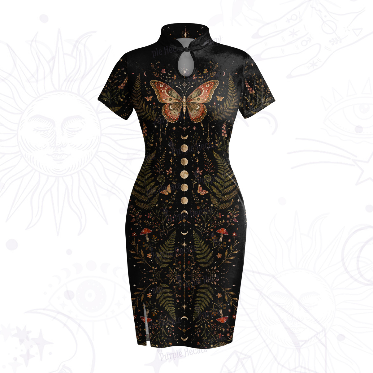 Purplehecate Moon Moth in the Enchanted Fores Velvet Bodycon Dress
