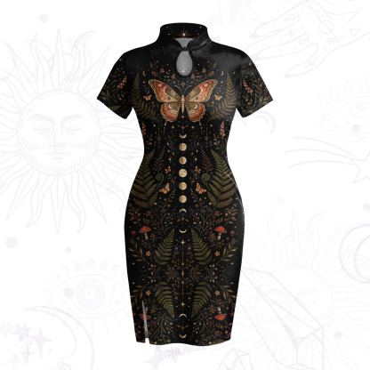 Purplehecate Moon Moth in the Enchanted Fores Velvet Bodycon Dress