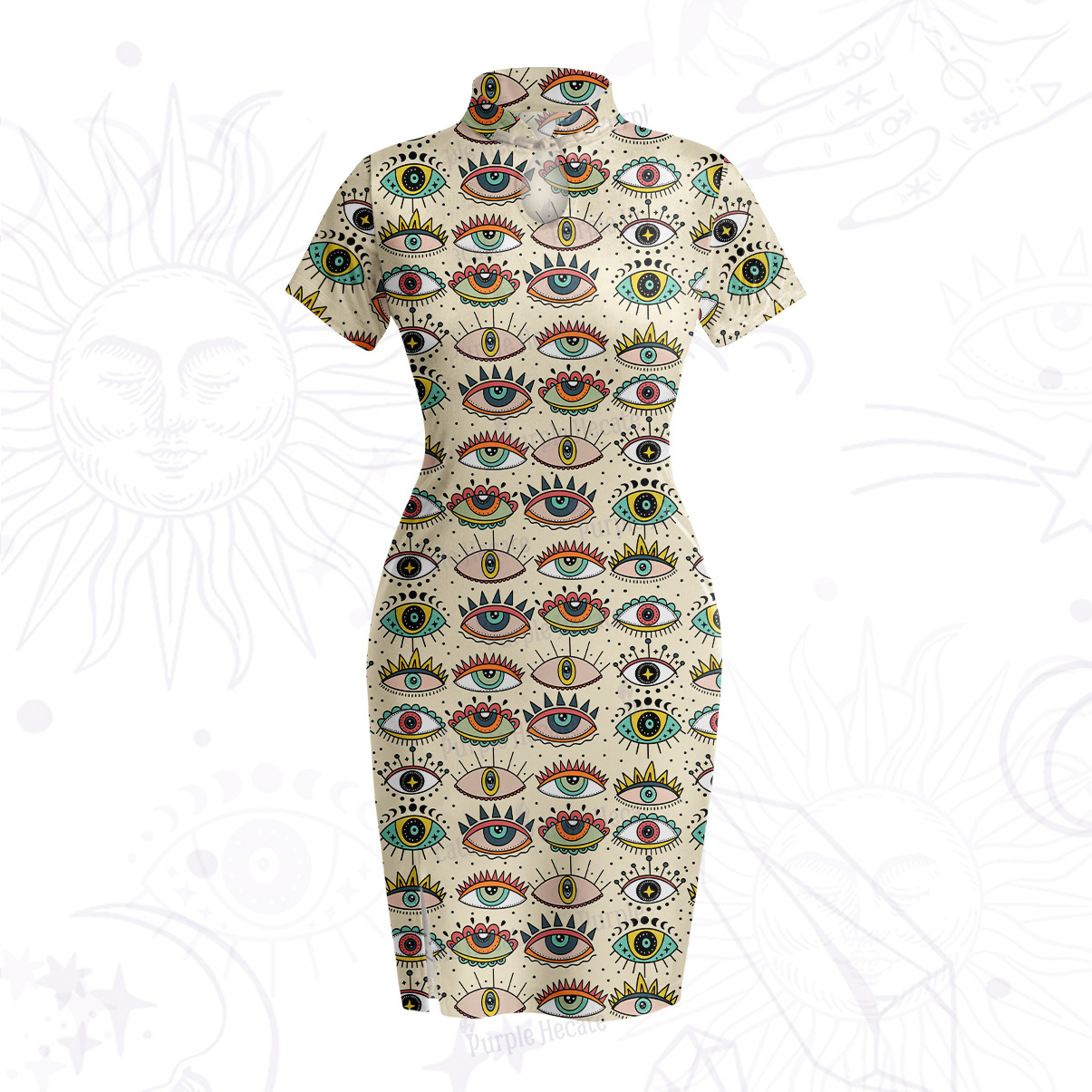 Purplehecate Evil Eye Pattern Velvet Bodycon Dress