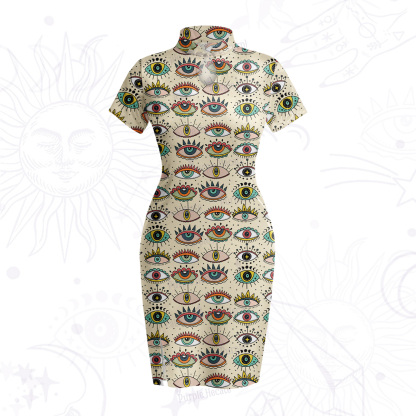 Purplehecate Evil Eye Pattern Velvet Bodycon Dress