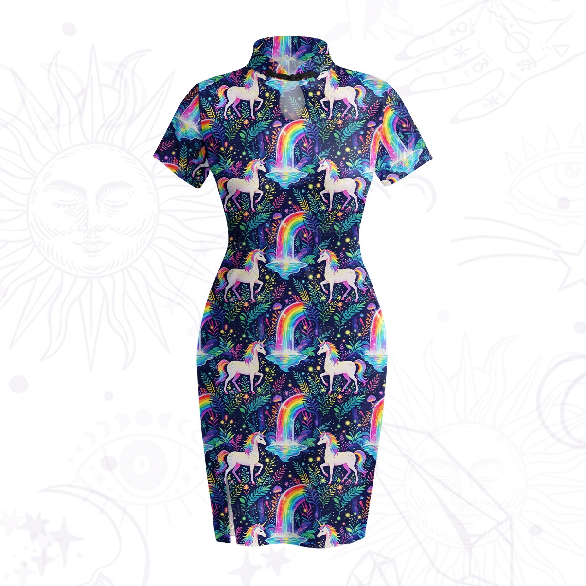 Purplehecate Rainbow Forest Unicorn Magic Velvet Bodycon Dress