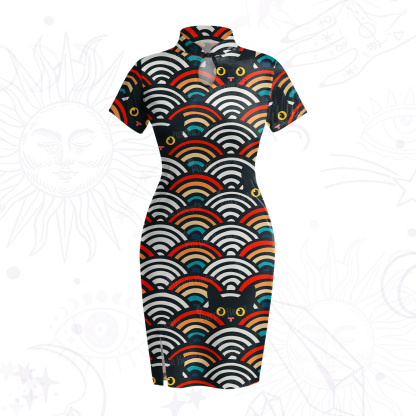 Purplehecate Rainbow Black Cat Waves Velvet Bodycon Dress