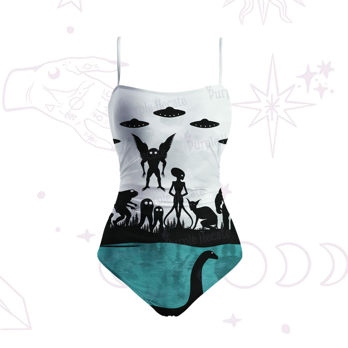 Purplehecate Alien Lake Monster Encounter Slim-Strap Swimsuit