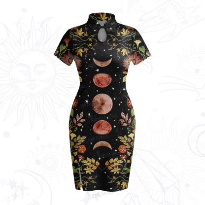 Purplehecate Moon Phase Floral Velvet Bodycon Dress