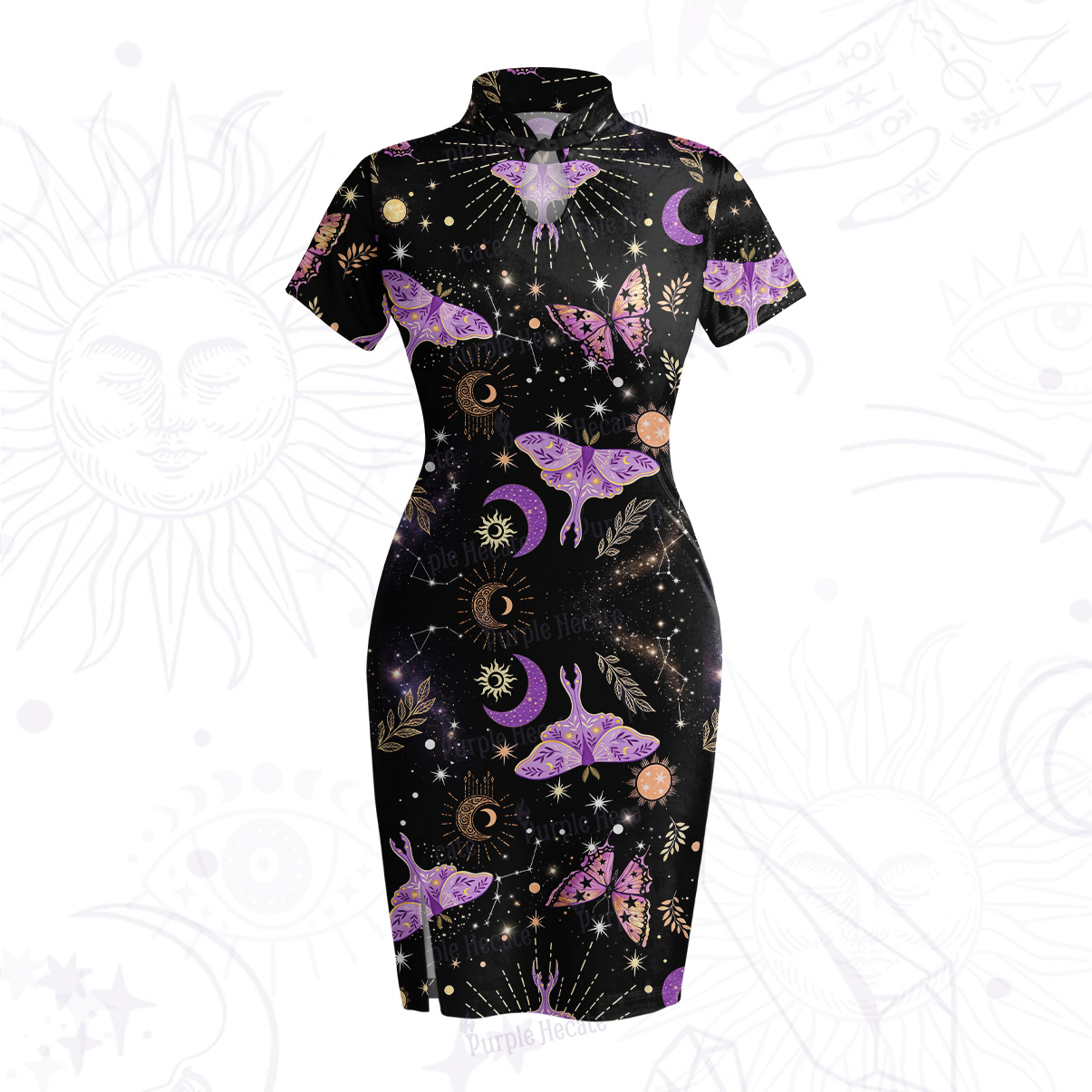 Purplehecate Starry Night Lunar Moth Velvet Bodycon Dress