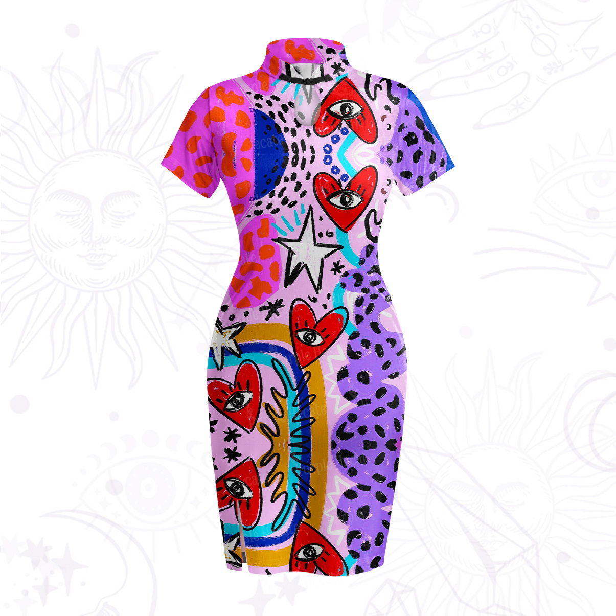 Purplehecate Cosmic Love Eyes Graffiti Velvet Bodycon Dress