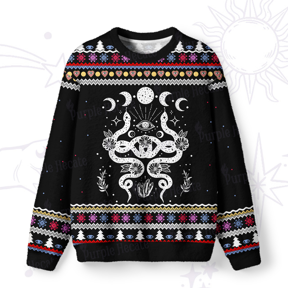 Purplehecate Lunar Serpent Alchemy Ugly Christmas Sweatshirts
