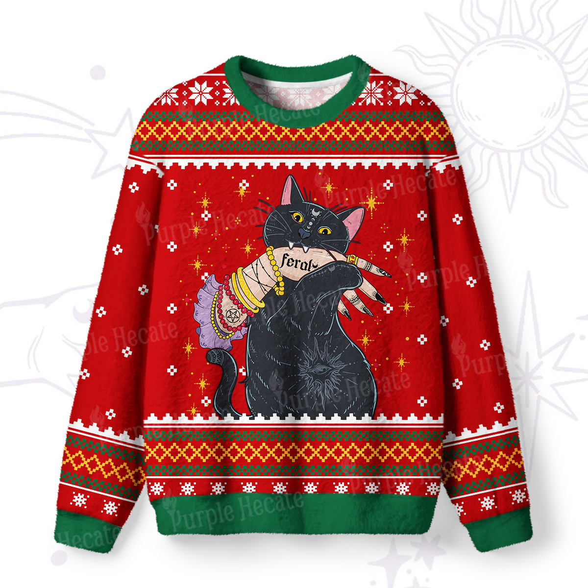 Purplehecate Feral Cat Ugly Christmas Sweatshirts