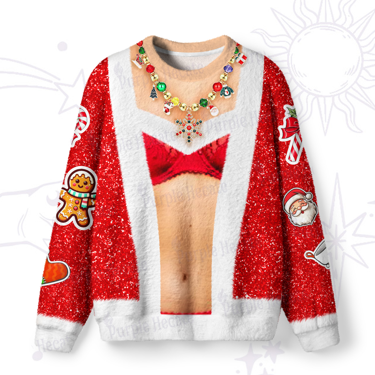 Purplehecate Naughty Santa Bikini Ugly Christmas Sweatshirts