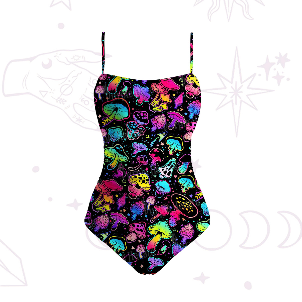 Purplehecate Psychedelic Mushroom Rave Slim-Strap Swimsuit