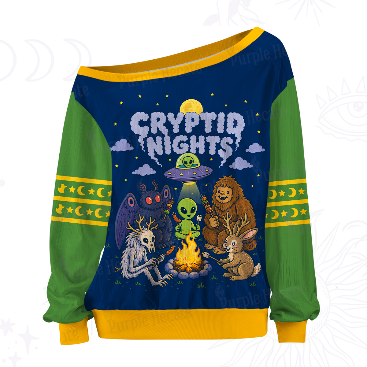 Purplehecate Cryptid Nights Off The Shoulder Graphic Jersey