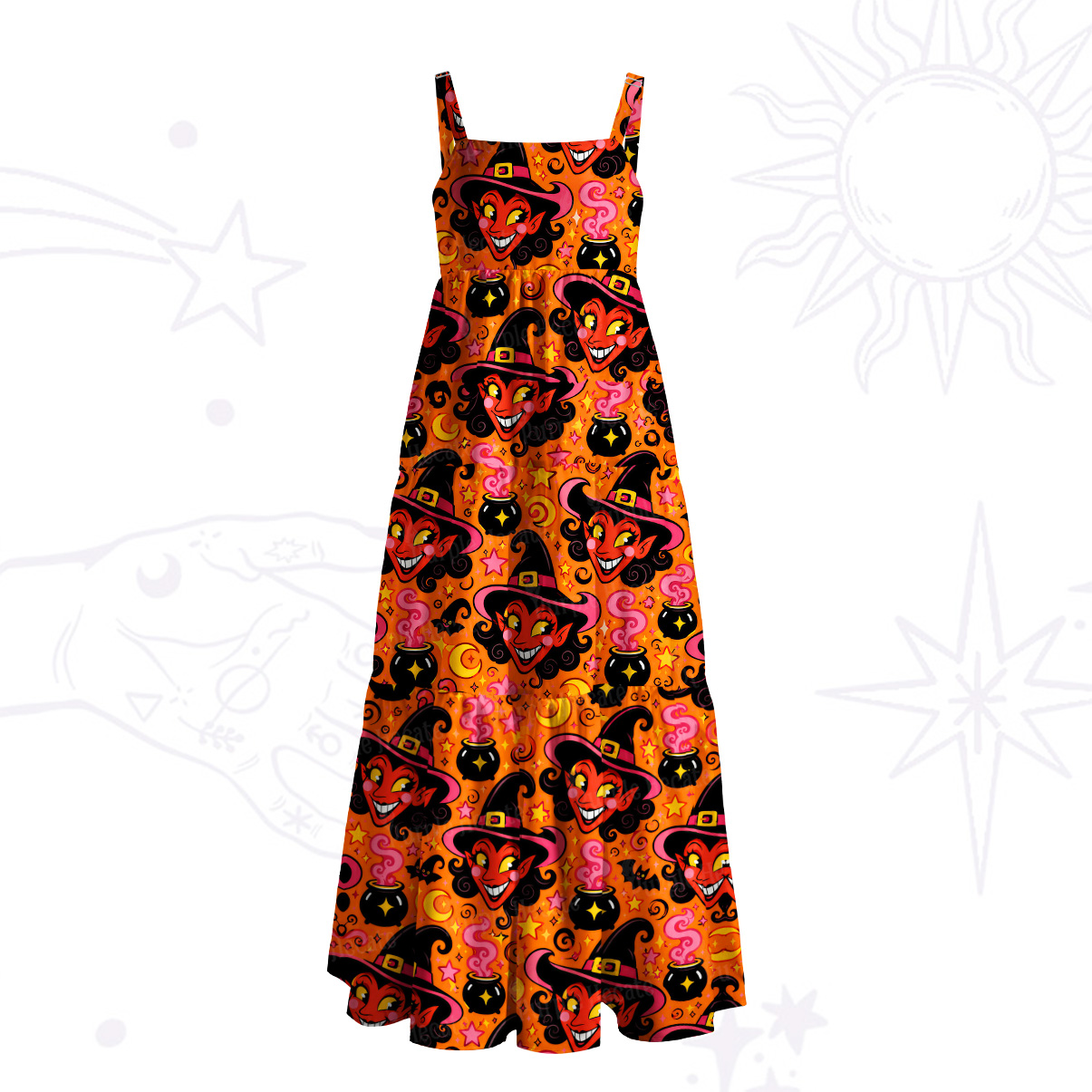 Purplehecate Witch’s Magic Cauldron Wide Straps Maxi Dress
