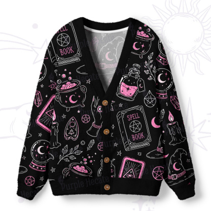 Purplehecate Witchcraft Spell Book and Potion Bottle Ugly Cardigan Sweaters