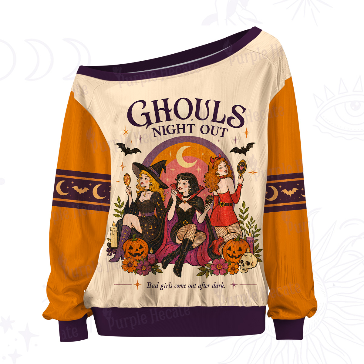 Purplehecate Ghouls Night Out Off The Shoulder Graphic Jersey