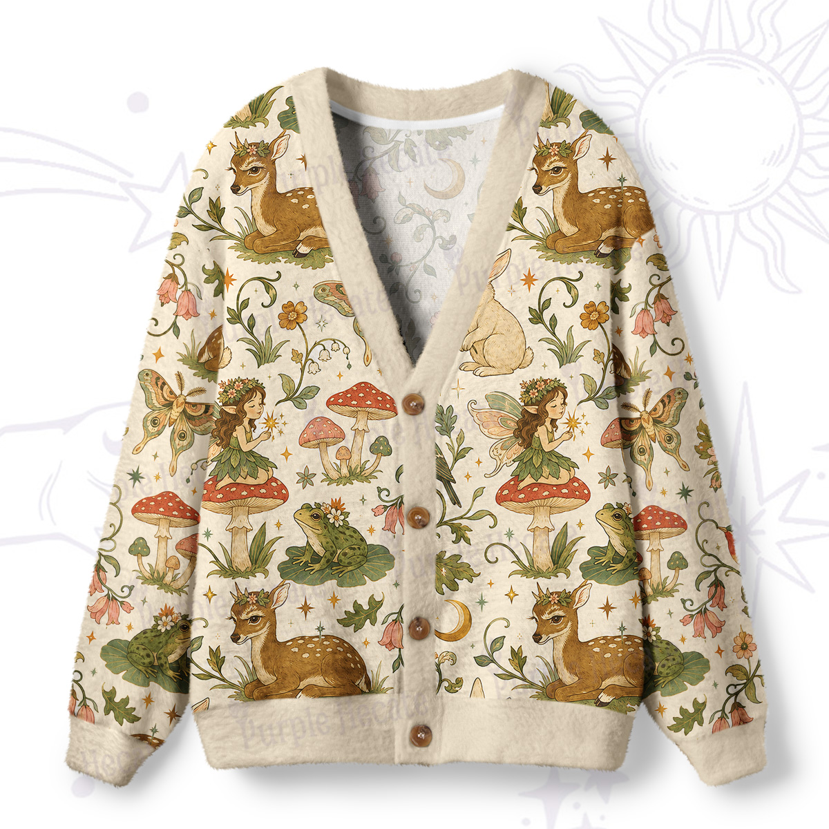 Purplehecate Forest Fairy & Her Animal Friends Ugly Cardigan Sweaters