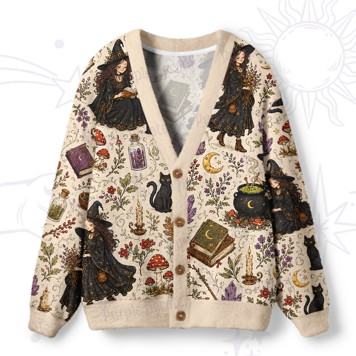 Purplehecate Herbal Witch Ugly Cardigan Sweaters