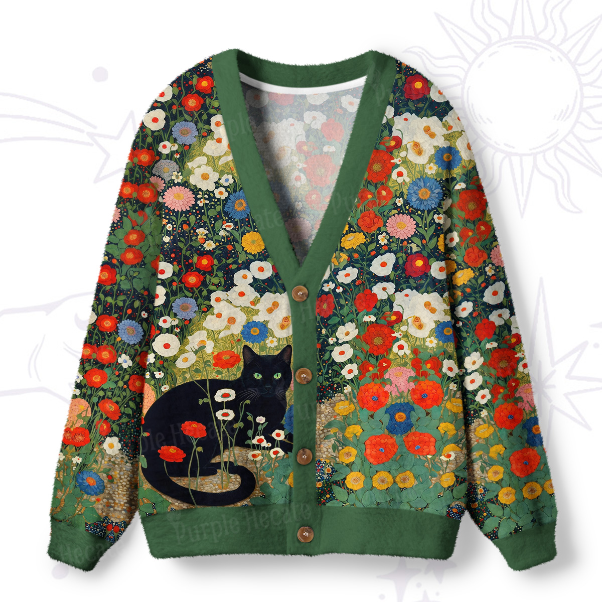 Purplehecate Vintage The Cat in Bloom Ugly Cardigan Sweaters