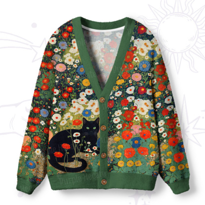 Purplehecate Vintage The Cat in Bloom Ugly Cardigan Sweaters