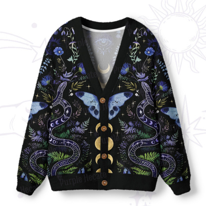 Purplehecate Moon Moth Witchery Ugly Cardigan Sweaters