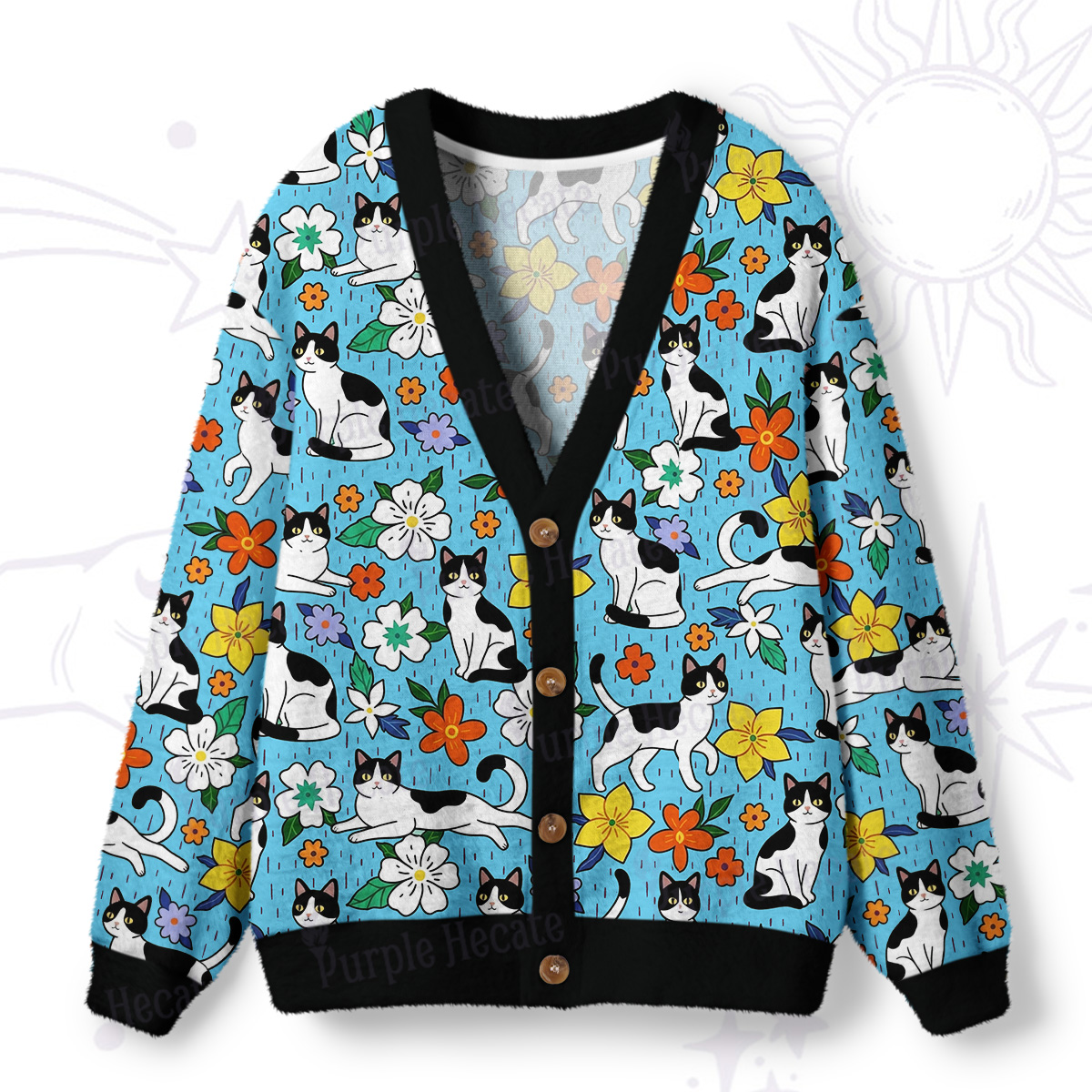 Purplehecate Enchanted Spring Whispering Cat Ugly Cardigan Sweaters