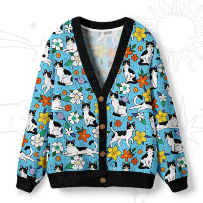 Purplehecate Enchanted Spring Whispering Cat Ugly Cardigan Sweaters