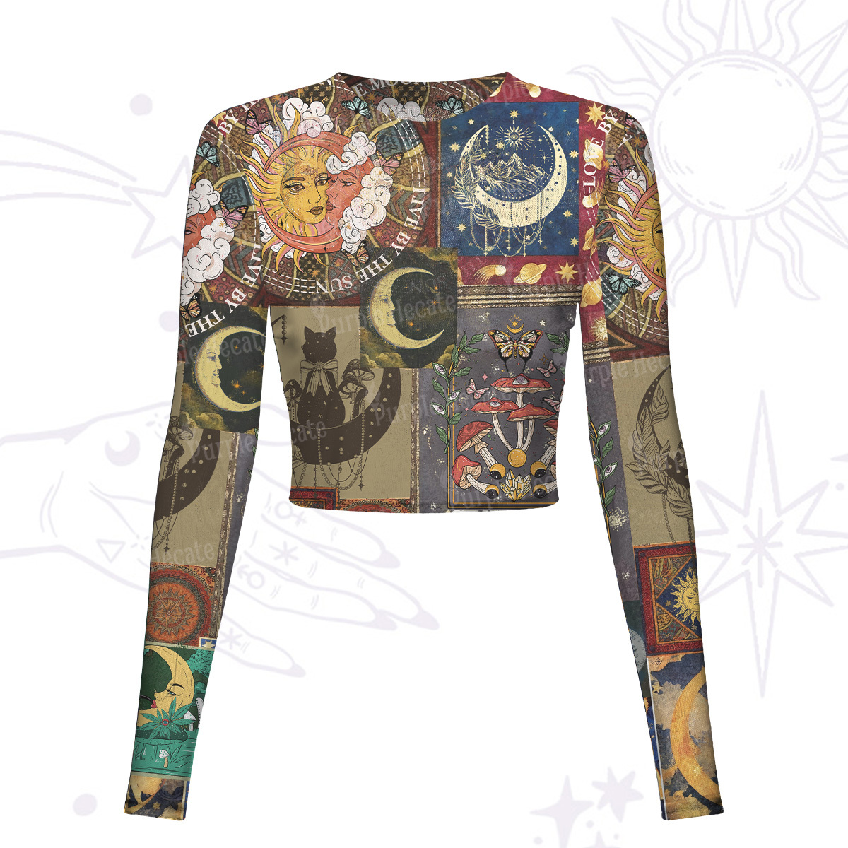 Purplehecate Cryptid Warning Collage Mesh Long Sleeve Crop Top