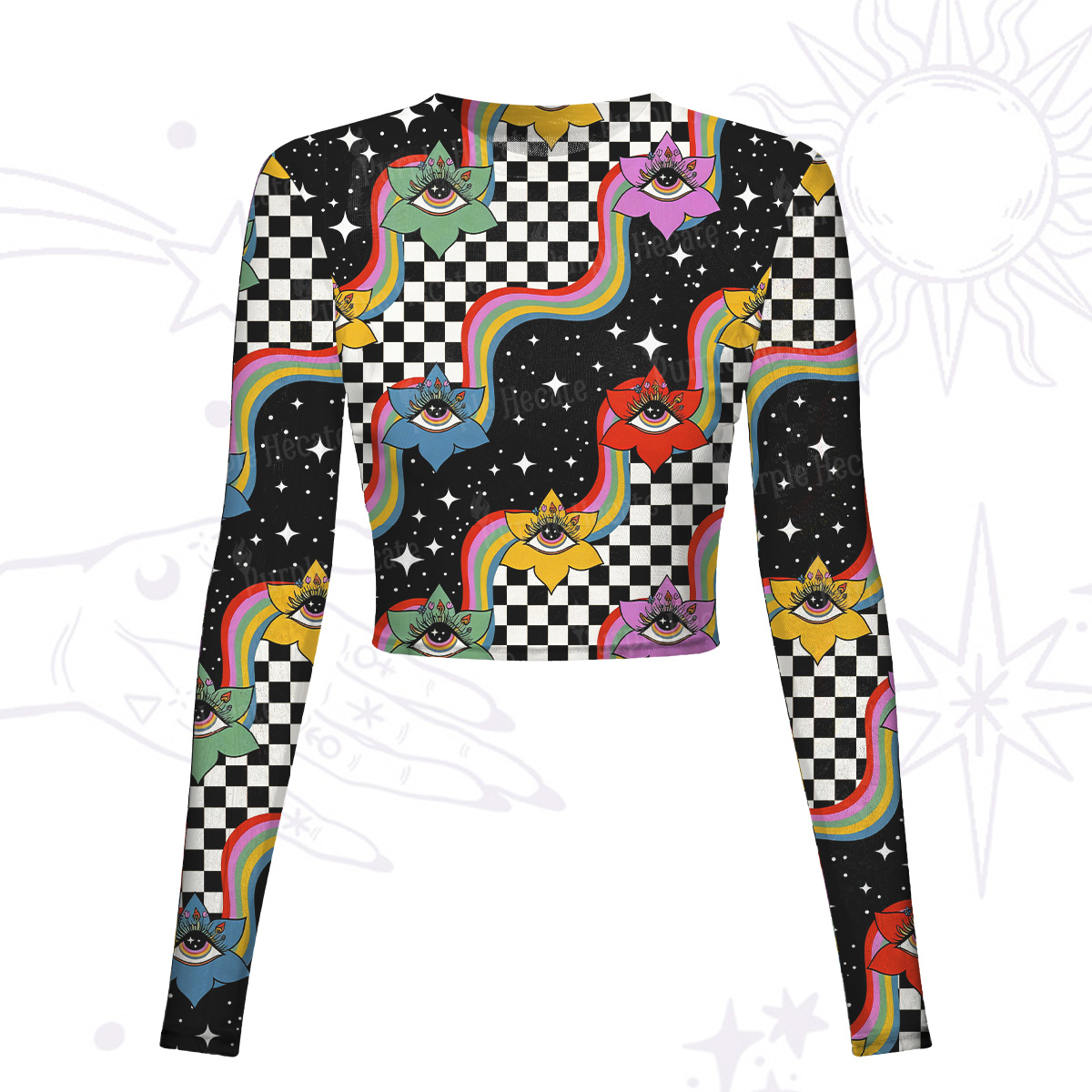 Purplehecate Enchanted Eye Blossom Mesh Long Sleeve Crop Top
