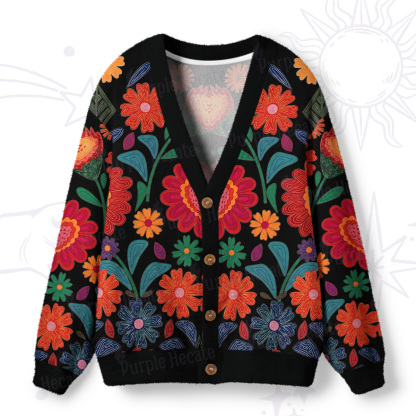 Purplehecate Retro Bloom Folk Floral Ugly Cardigan Sweaters
