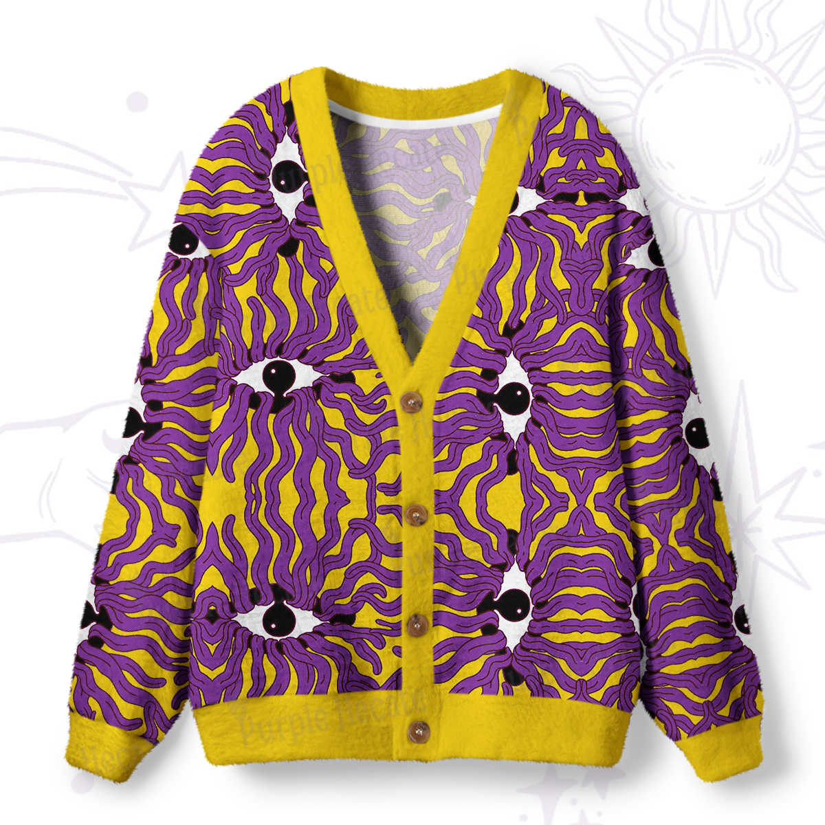 Purplehecate Psychedelic Wave Eyes Ugly Cardigan Sweaters