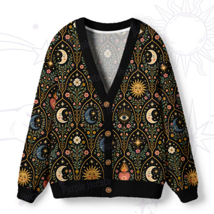 Purplehecate Mystic Sun Moon Hearts Ugly Cardigan Sweaters
