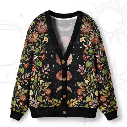 Purplehecate Moon Phase Floral Ugly Cardigan Sweaters