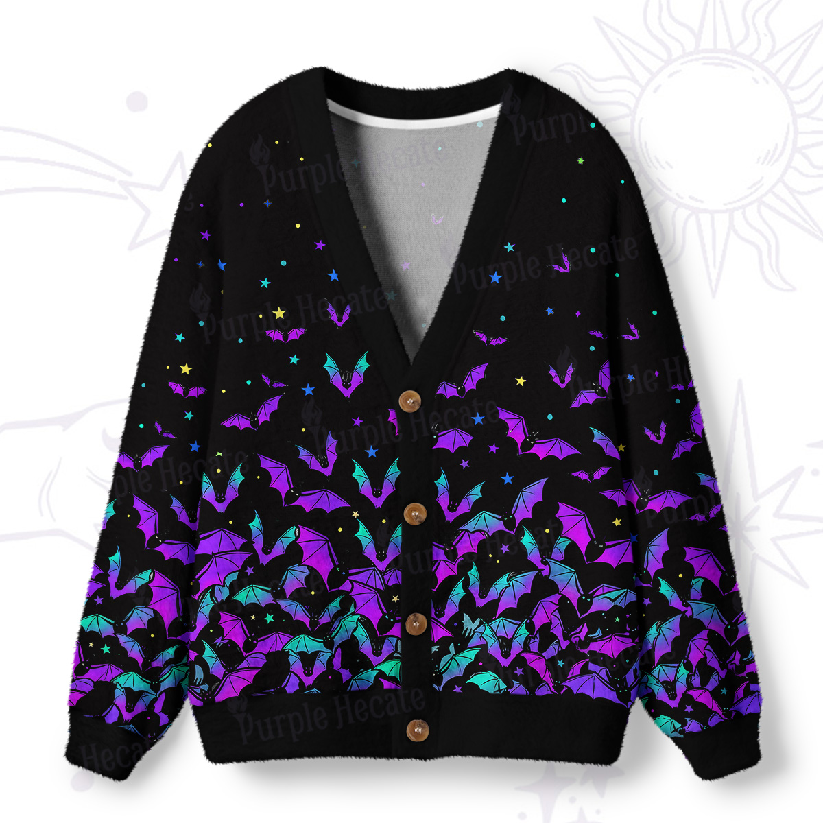 Purplehecate Rainbow Bat Ugly Cardigan Sweaters
