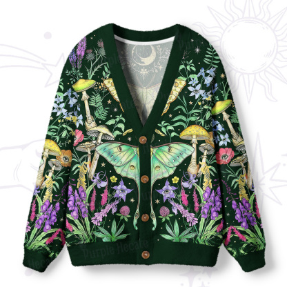 Purplehecate Mystic Lunar Moth Herbal Forest Ugly Cardigan Sweaters