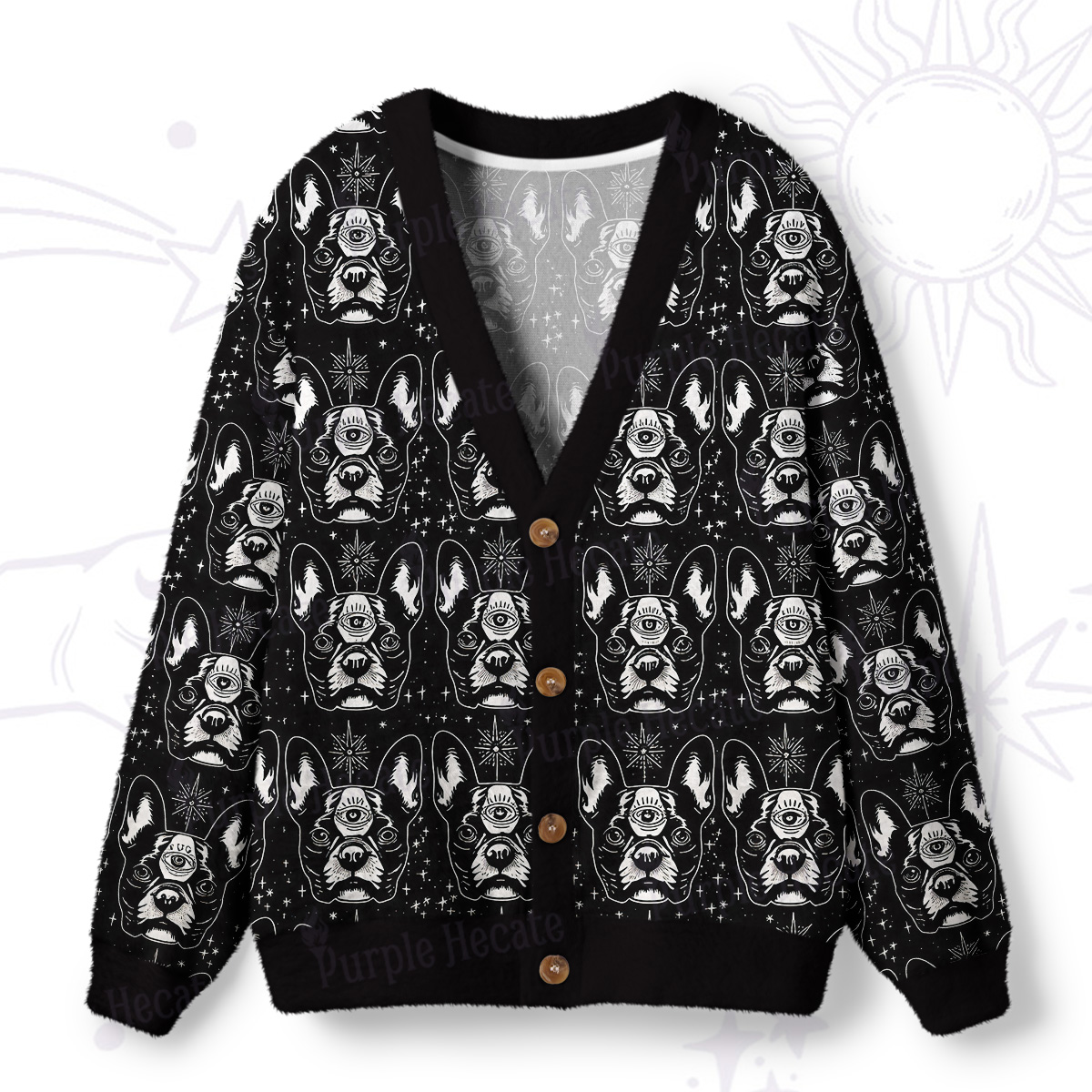 Purplehecate Mystic Boston Terrier Ugly Cardigan Sweaters