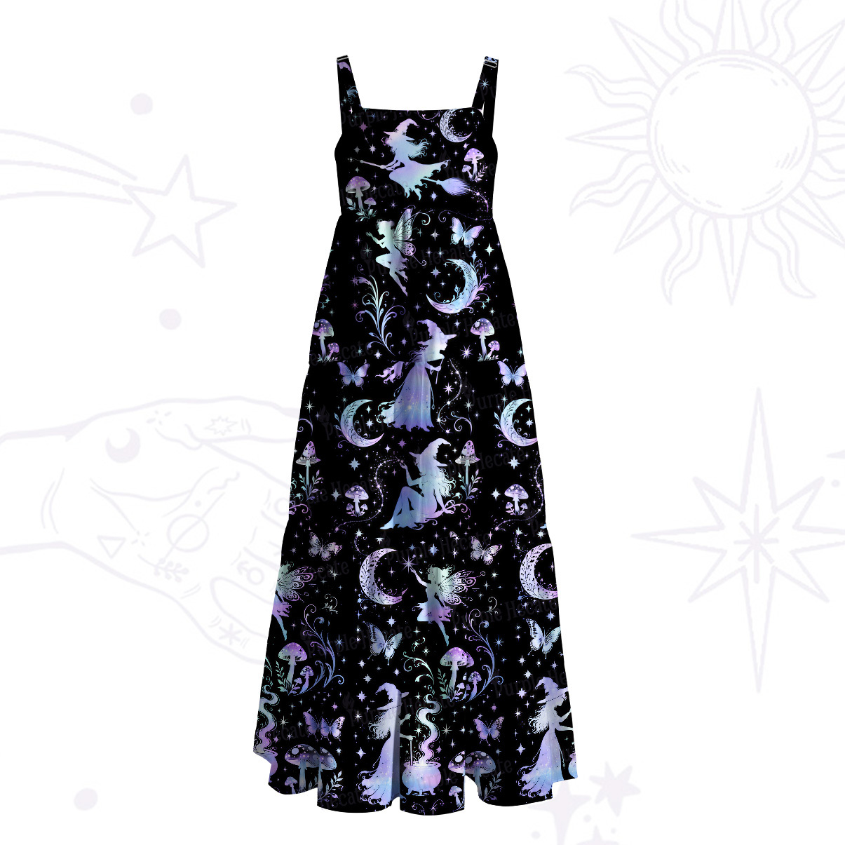 Purplehecate Moonlight Witch Silhouette Wide Straps Maxi Dress