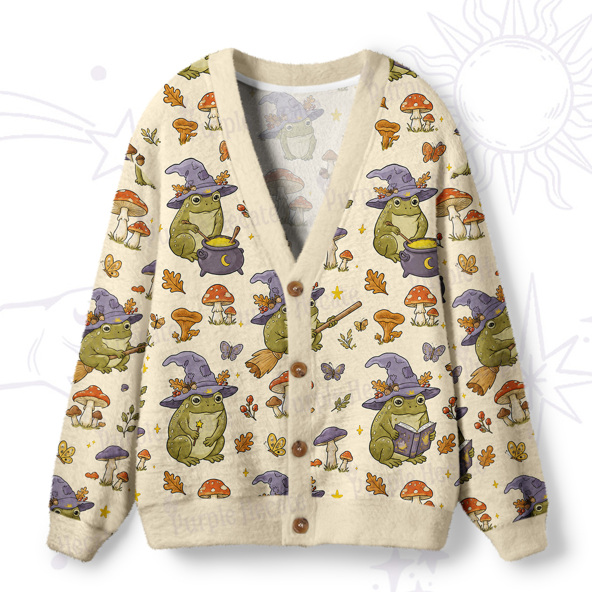 Purplehecate Wizard Frog Ugly Cardigan Sweaters