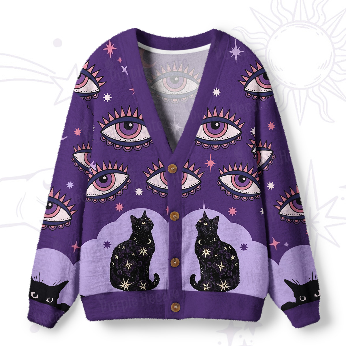 Purplehecate Eye of the Void & Black Cat Ugly Cardigan Sweaters