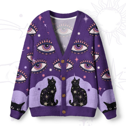 Purplehecate Eye of the Void & Black Cat Ugly Cardigan Sweaters