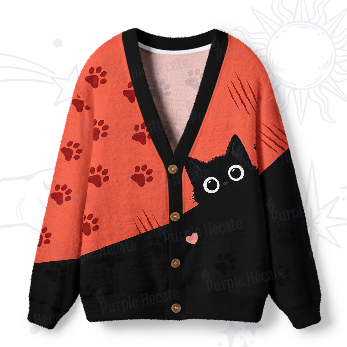 Purplehecate Peekaboo Black Cat Paw Ugly Cardigan Sweaters
