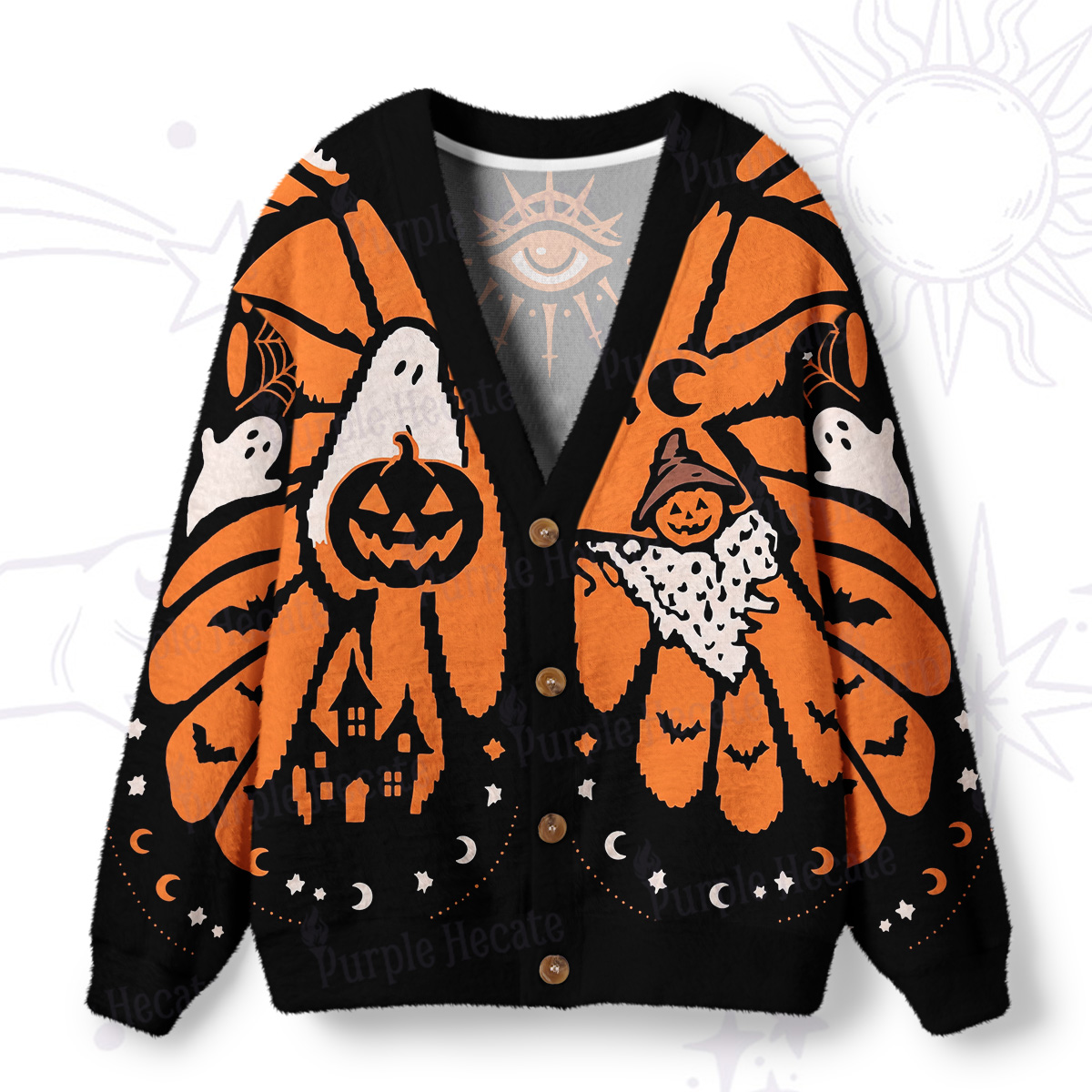 Purplehecate Haunted Pumpkin Patch Ugly Cardigan Sweaters